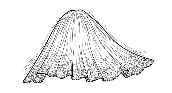 Intricate lace wedding veil illustration with delicate floral patterns on a white background