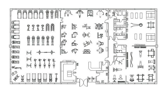 Detailed Gym Floor Plan Equipment Layout Architectural Blueprint fitness workout