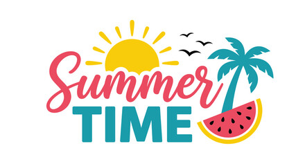 summer time typography with sun palm tree and watermelon © MSTMAJEDA