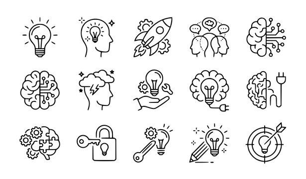 Creative idea thin line icon set innovation thinking vector