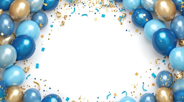 Blue Gold Balloon Frame Celebration Frame with Confetti