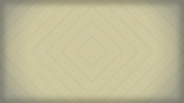 Loopable background with emerald teal concentric diamond stripes endlessly expanding from center. Cream base, film grain overlay, and subtle vignetting enhance the retro analog character.