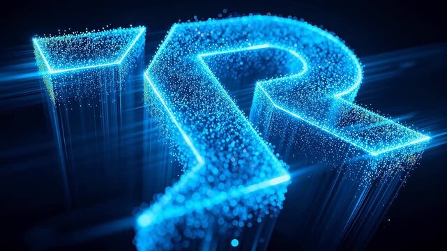 Blue glowing particles forming text shape on black background