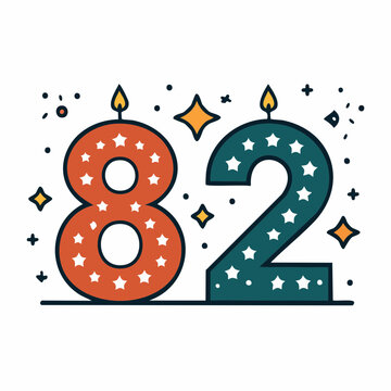 Number 82 Birthday Candle with Stars and Sparkles