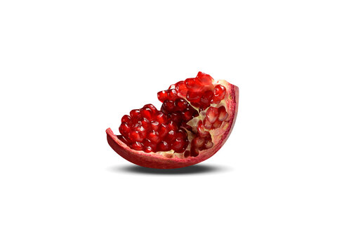 Pomegranate or Punica granatum fruit slice isolated on a white background