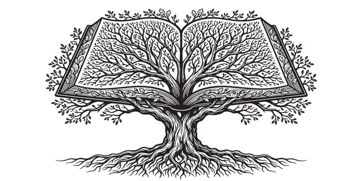 Conceptual Illustration of Education and Wisdom with Tree and Book