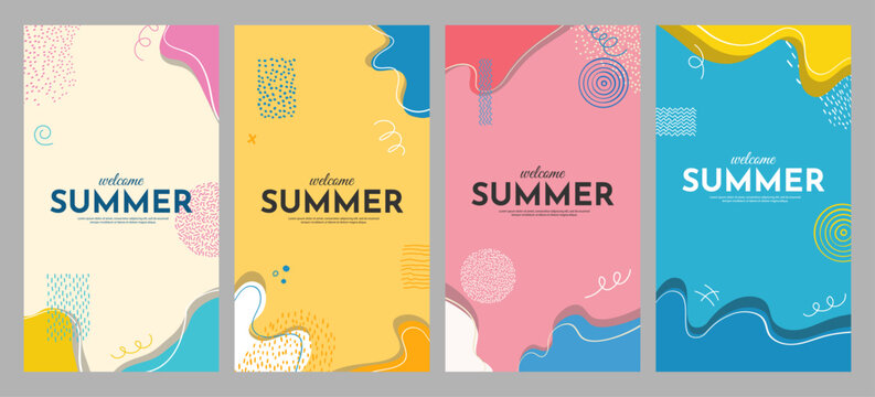 Vector illustration. Vertical banner template. Hand drawn liquid doodle shapes and lines. Design elements for flyer, advertising, invitation, leaflet. Trendy abstract colorful background	