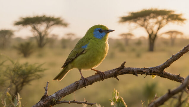 Wild green Pacific parrotlet bird perched on a branch in its natural habitat
