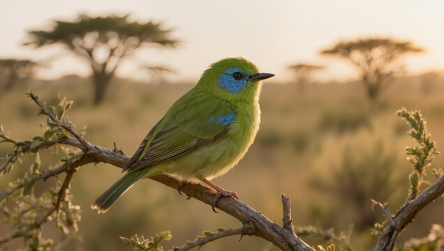 Wild green Pacific parrotlet bird perched on a branch in its natural habitat