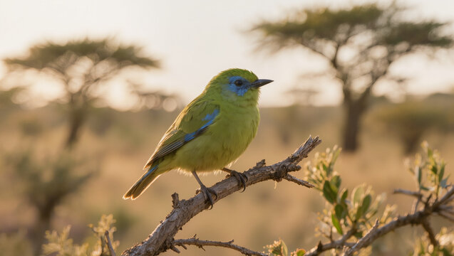 Wild green Pacific parrotlet bird perched on a branch in its natural habitat