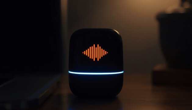 This is an image of a smart speaker sitting on a table