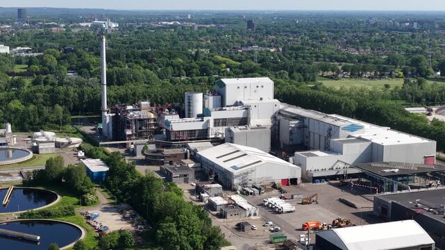 Aerial view of a modern waste to energy plant generating electricity