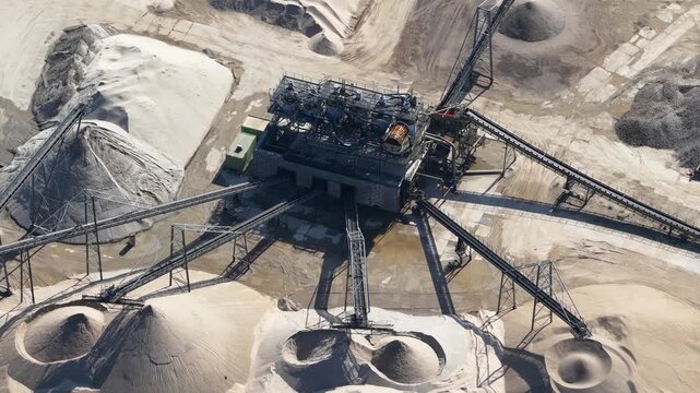 Aerial view of sand quarry industrial plant processing material