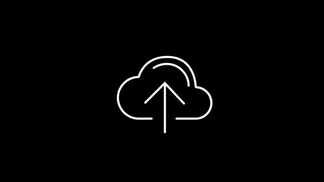 Upload icon with an upward arrow representing data backup and cloud computing. 2D motion graphics in 4K resolution with alpha channel.