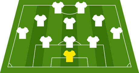 Soccer field. Football pitch. Football field dimensions and goal layouts. Player placement schemes. Court and stadium line style. Football match, futsal, mini-football league scheme. Vector © Volodymyr