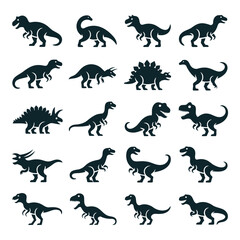 Fototapeta premium Dinosaur Silhouette Icons Set, Prehistoric Animal Vector Elements Collection with T-Rex and Triceratops