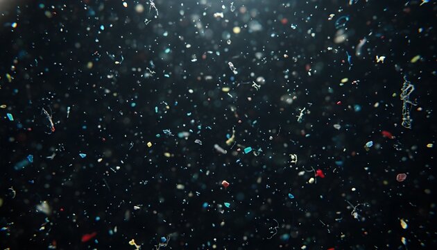 Ocean Microplastic Particles on Dark Background