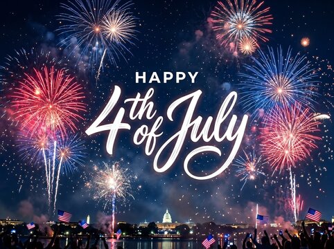 Colorful fireworks explode over Washington D.C. celebrating Independence Day.
