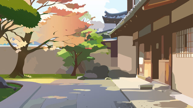 伝統的な日本家屋と庭_1920x1080px