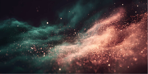 A mesmerizing cosmic nebula, painted with swirling clouds of teal and coral dust, sparkles with distant starlight, creating a breathtaking celestial panorama. © BIBI