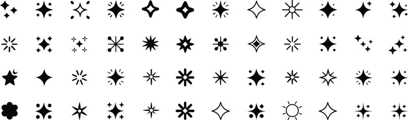 Sparkle icons, star sparkles, glowing stars, twinkle shapes, shining light glints, cosmic bursts, celestial decorations, graphic magic elements © MstAfchana
