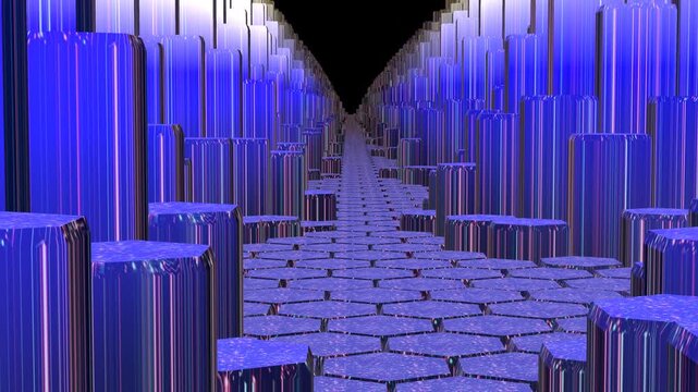 10 seconds of a flythrough a valley of hexagonal pillars hd video animation screensaver 