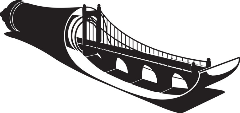 Conceptual Silhouette of a Suspension Bridge Emerging from a Scroll Vector Illustration