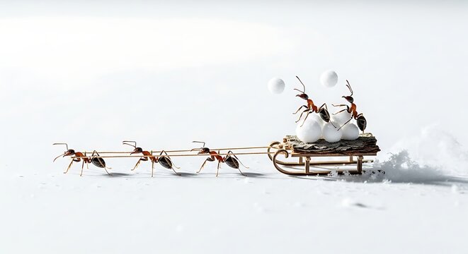 Santa Claus Riding Sleigh with Reindeer.