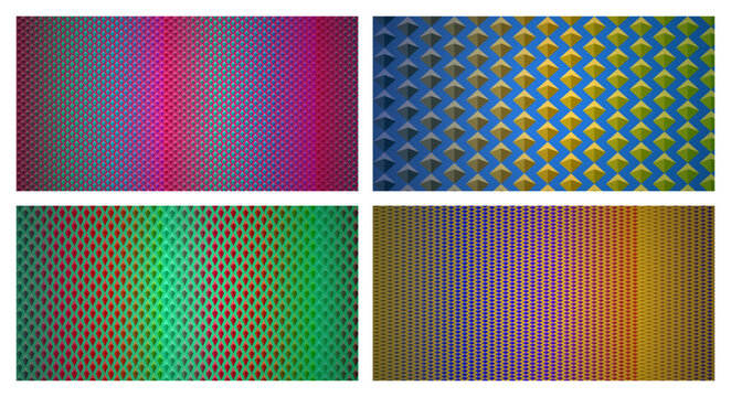 Set of four abstract backgrounds with geometric patterns offering diverse visual textures suitable for modern design projects.eps
