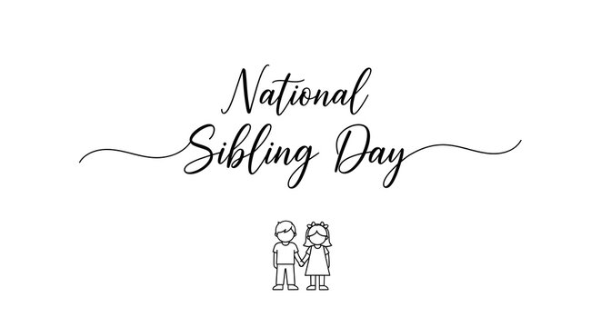 National sibling day minimalist line art illustration of a brother and sister holding hands