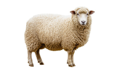 Fototapeta premium Fluffy woolly sheep standing, isolated on transparent background