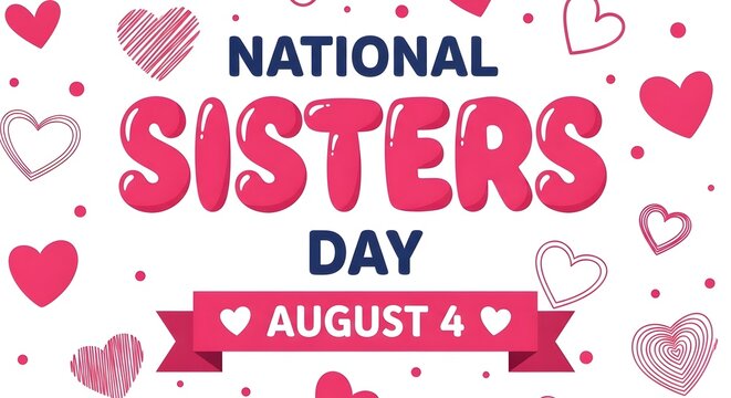 National sisters day august 4 celebration graphic with hearts
