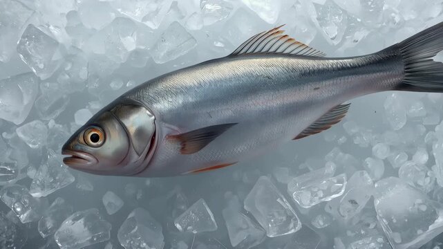 品質ガイド用に氷上の鮮魚を均一照明で記録した中望遠接写