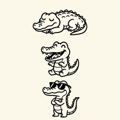 Obraz premium Three cartoon crocodiles in different poses.