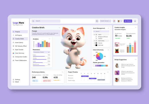 3D Character Generator Platform Web UI UX Dashboard Design