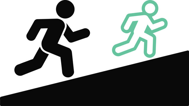 Man running up stairs next to escalator vector icon