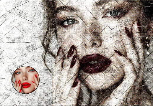 Abstract Female Face Photo Effect with Geometric Texture Overlay