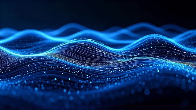 Abstract blue light waves and particles forming a dynamic background