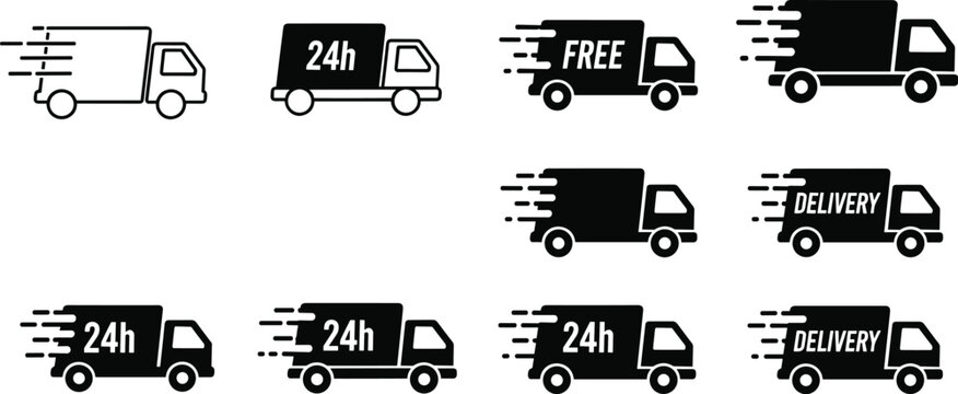 Delivery Truck Icon decorative illustration collection, shipping artwork, logistics motif design composition, transport vector set, fast graphics