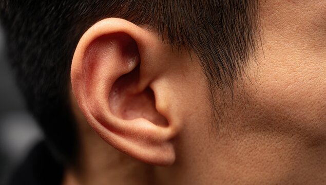 Close-up of a Human Ear Showing Intricate Details and Texture.
