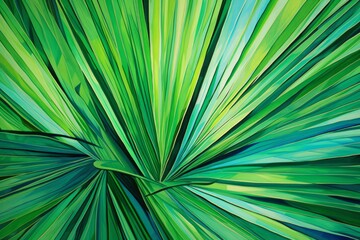 Fototapeta premium Green palm leaf radiating lines and botanical patterns from its center
