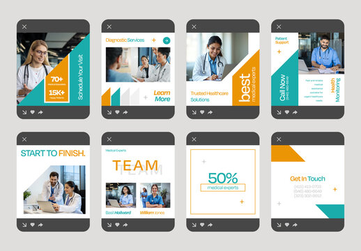 Modern Healthcare Social Media Post Template Collection With Medical Service Promotion Design
