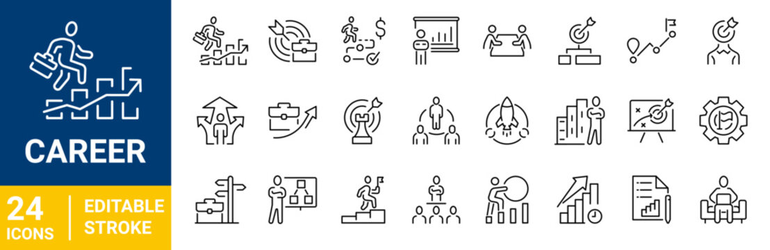 Career web Line Icons. Set of 24 outline icons. Linear icon collection. Editable stroke. Vector illustration