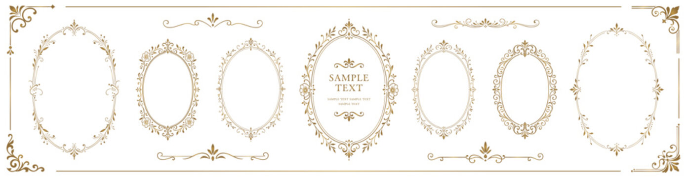 Refined collection of ornate oval frames and vintage decorative borders with floral details. Elegant templates for wedding invitations, greeting cards, certificates, and luxury stationery.