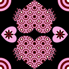Geometric Heart Seamless Pattern with Scale Texture From KawiKan. © KawiKan Gallery