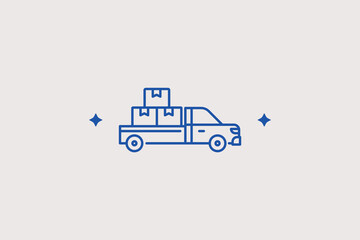 Fototapeta premium Commercial cargo pickup truck with stacked boxes line icon for regional freight courier distribution. Fast vector illustration for small business transport, logistics, or moving.