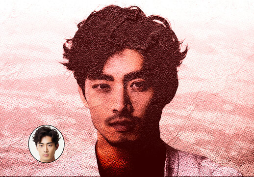 Red Textured Engraving Portrait Photo Effect
