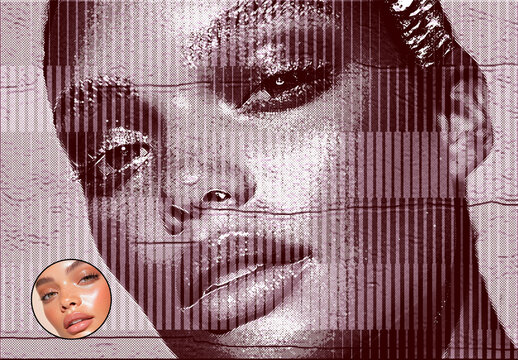 Retro Halftone and Scanline Glitch Photo Effect
