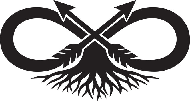 Symbol of strength and connection with roots, arrows and infinity loop
