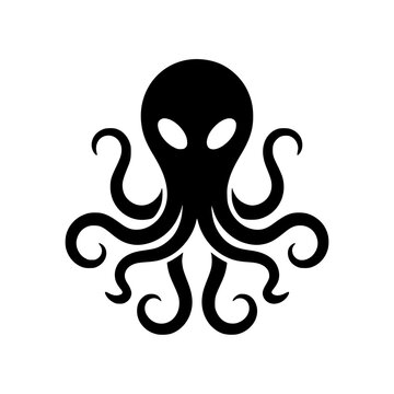 Black octopus silhouette with alien eyes, isolated on a transparent background. Perfect for marine mascot logo design.